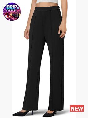 Stretchy Work Pants High Waisted Pull On Slacks Wide Leg Trousers